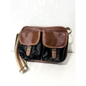 Vintage Bruno Lorelli Womens Handbag Purse Faux Leather Brown and Black Pockets